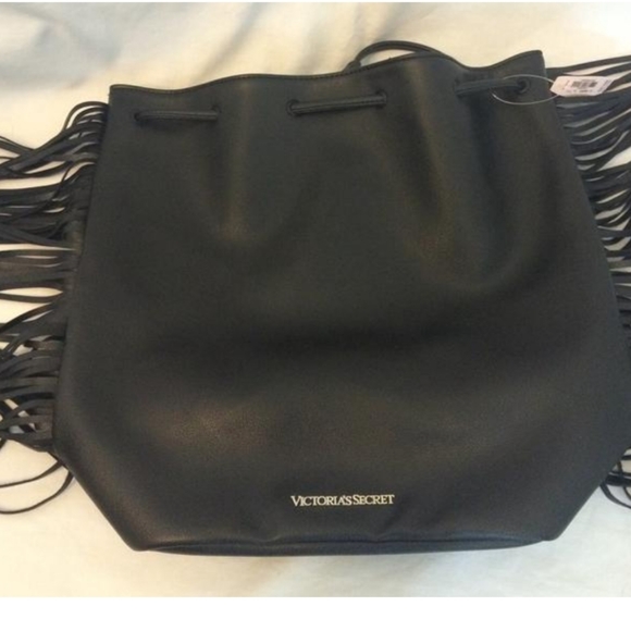 💕Victoria's Secret Fringe Black Faux Leather Backpack💕 - Picture 4 of 8